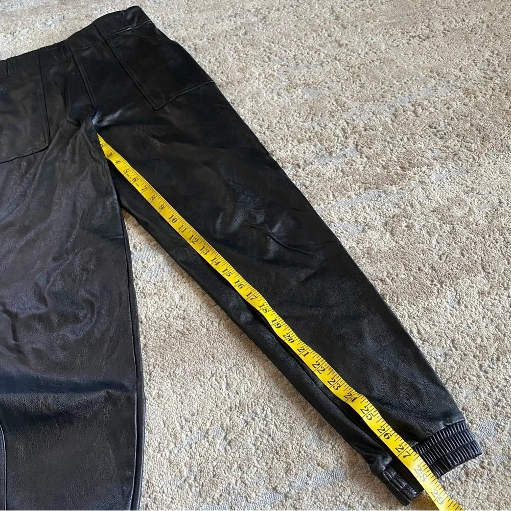 Spanx Leather Like Jogger Pants Brown cuffed Ankle Faux Leather Pull On: Small